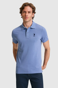 Tricou Polo Bărbați Albastru Prăfuit Cu Logo Brodat