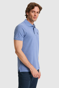 Tricou Polo Bărbați Albastru Prăfuit Cu Logo Brodat
