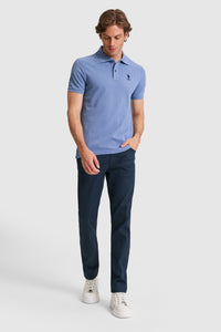 Tricou Polo Bărbați Albastru Prăfuit Cu Logo Brodat