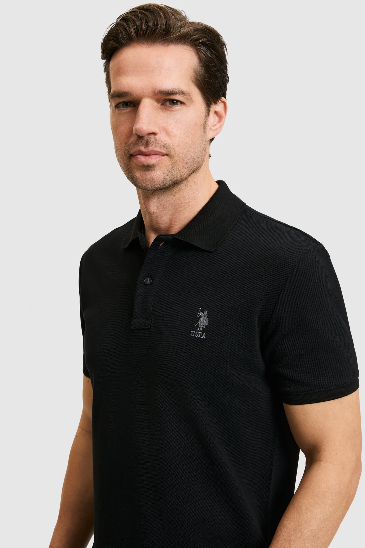 Tricou Polo Bărbați Negru Cu Logo Discret