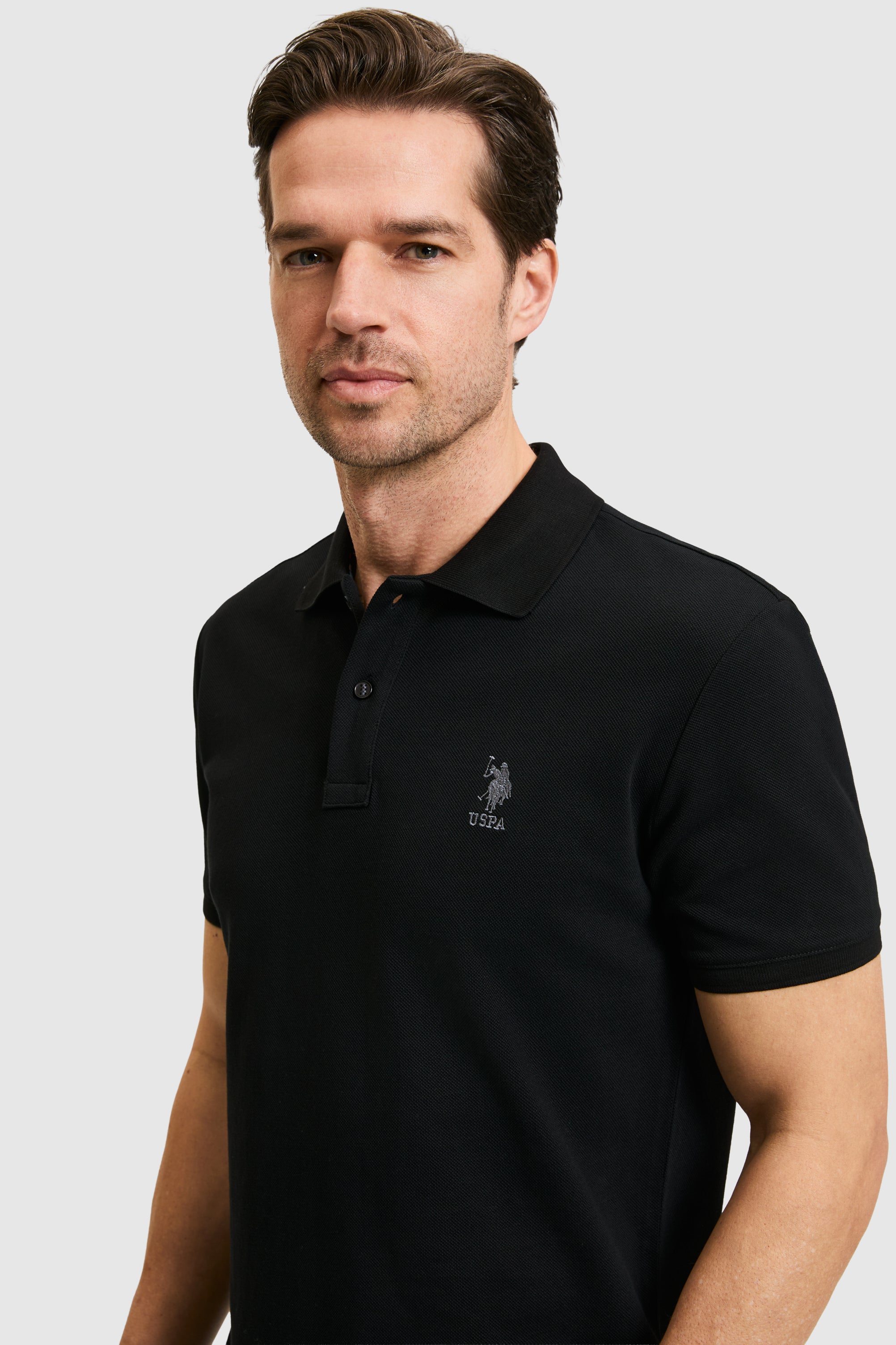 Tricou Polo Bărbați Negru Cu Logo Discret
