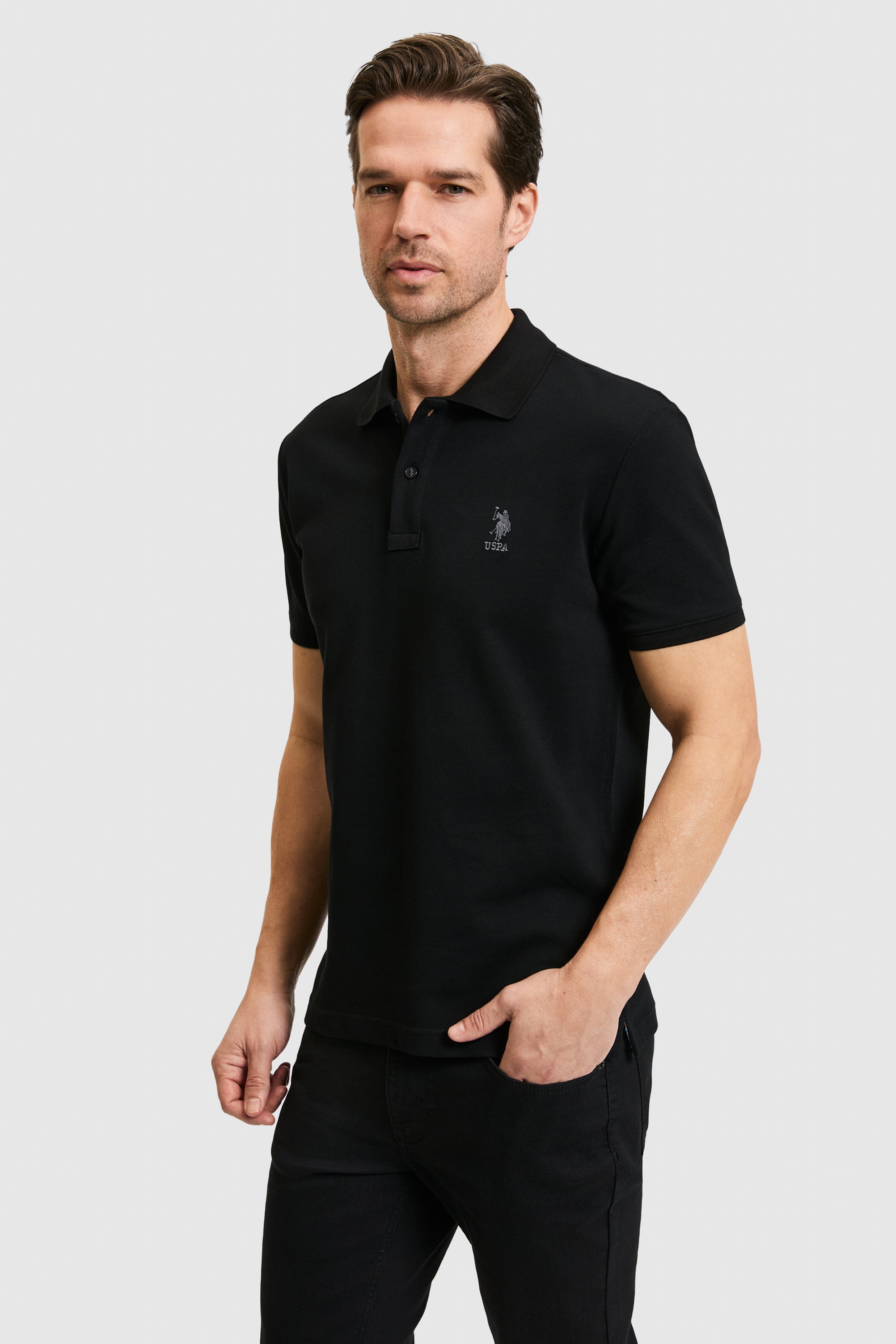 Tricou Polo Bărbați Negru Cu Logo Discret