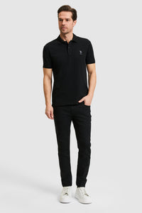 Tricou Polo Bărbați Negru Cu Logo Discret