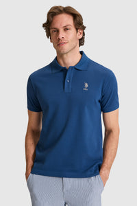 Tricou Polo Bărbați Albastru Indigo Cu Logo Brodat