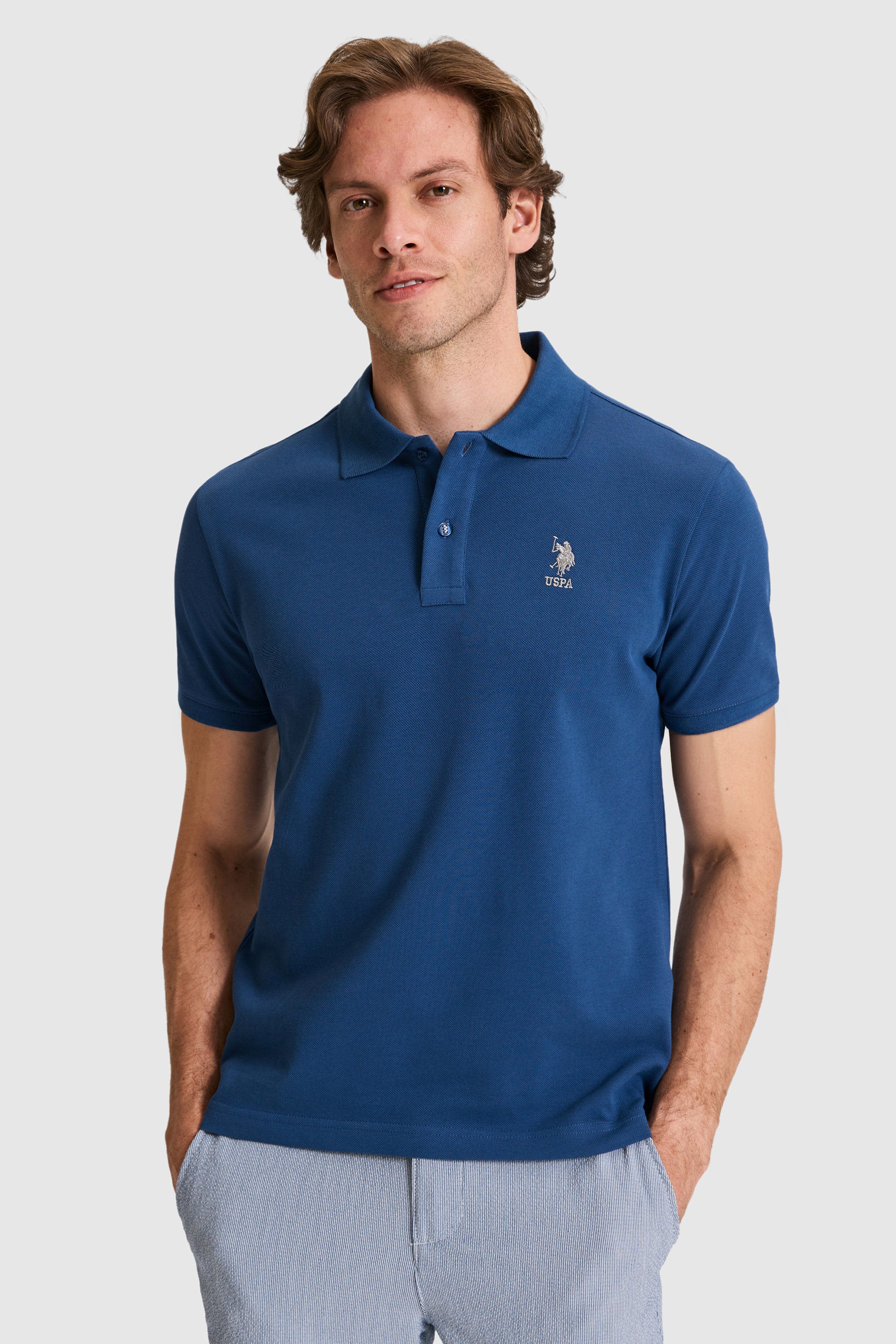 Tricou Polo Bărbați Albastru Indigo Cu Logo Brodat