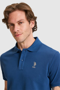 Tricou Polo Bărbați Albastru Indigo Cu Logo Brodat