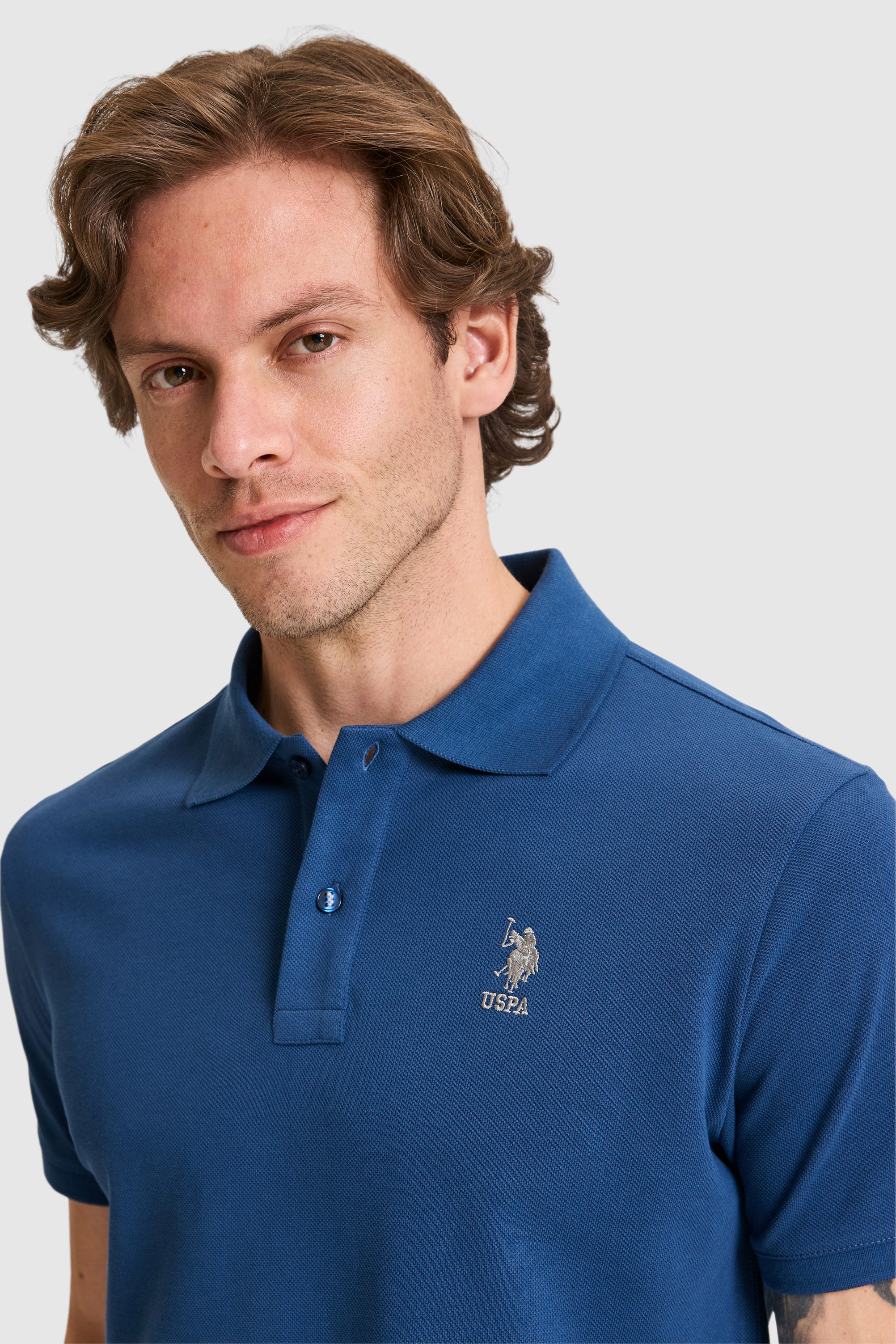 Tricou Polo Bărbați Albastru Indigo Cu Logo Brodat