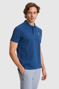 Tricou Polo Bărbați Albastru Indigo Cu Logo Brodat