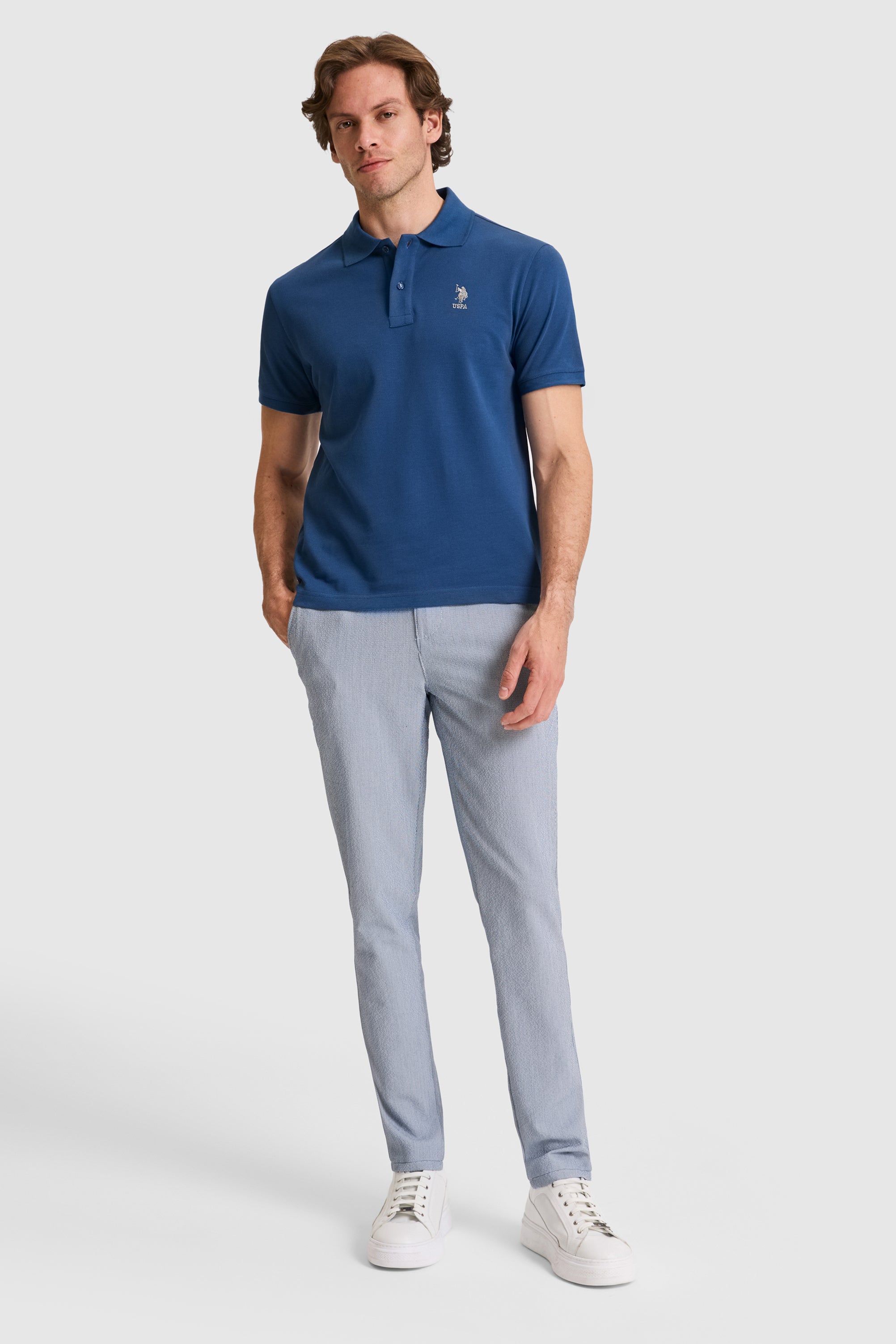 Tricou Polo Bărbați Albastru Indigo Cu Logo Brodat