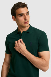 Tricou Polo Bărbați Verde Închis Cu Logo Brodat