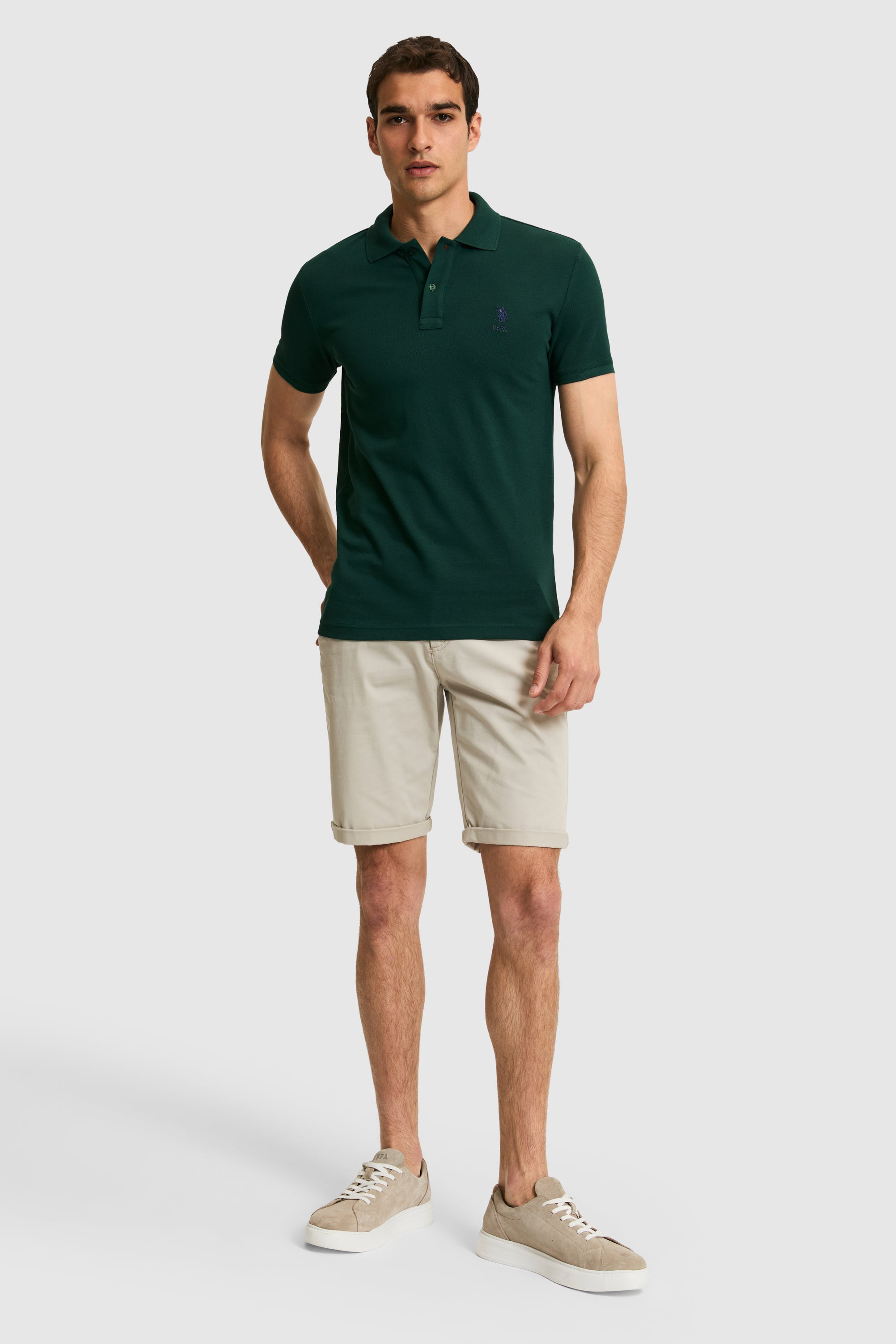 Tricou Polo Bărbați Verde Închis Cu Logo Brodat