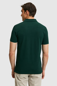 Tricou Polo Bărbați Verde Închis Cu Logo Brodat