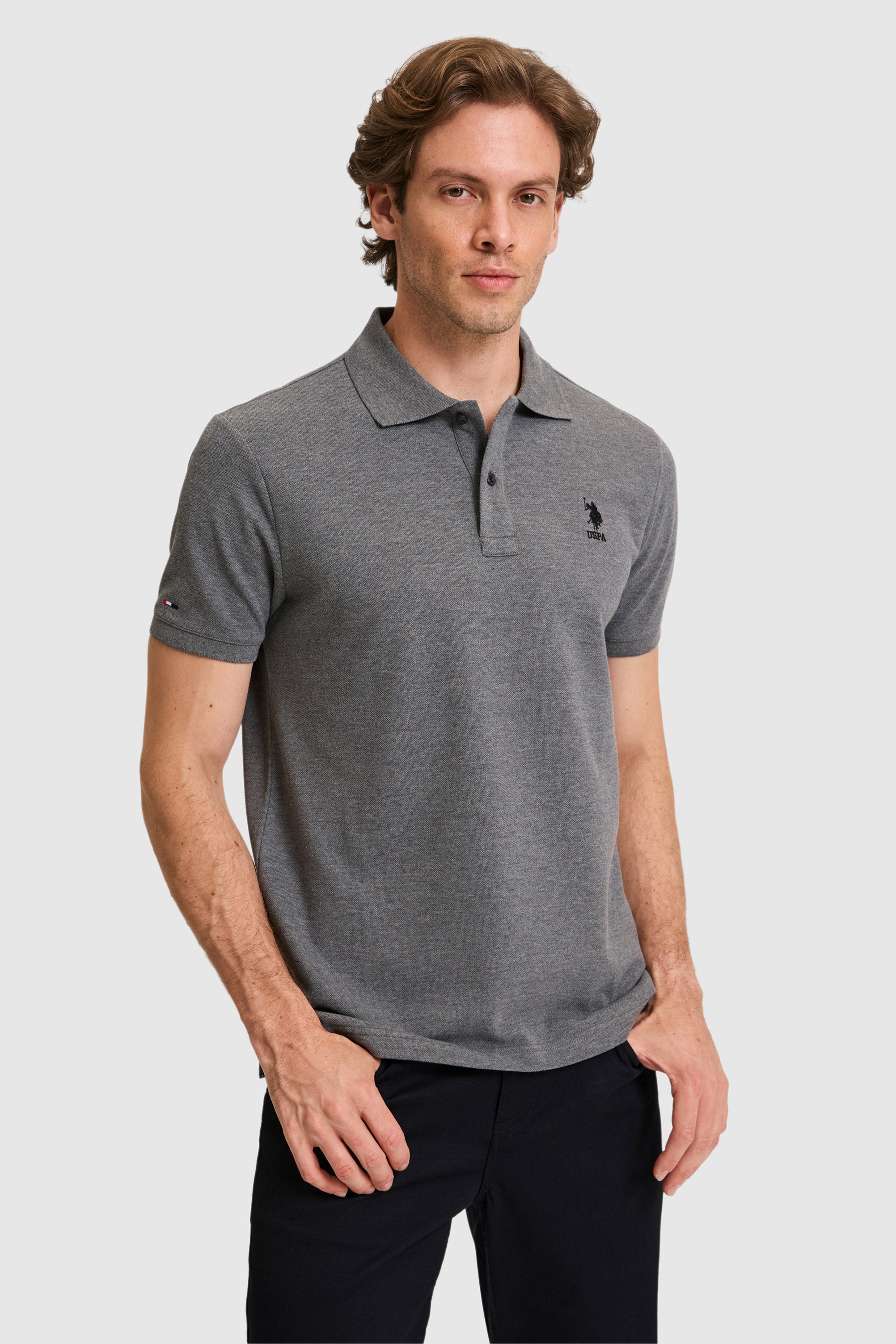 Tricou Polo Bărbați Gri Antracit Cu Logo Brodat