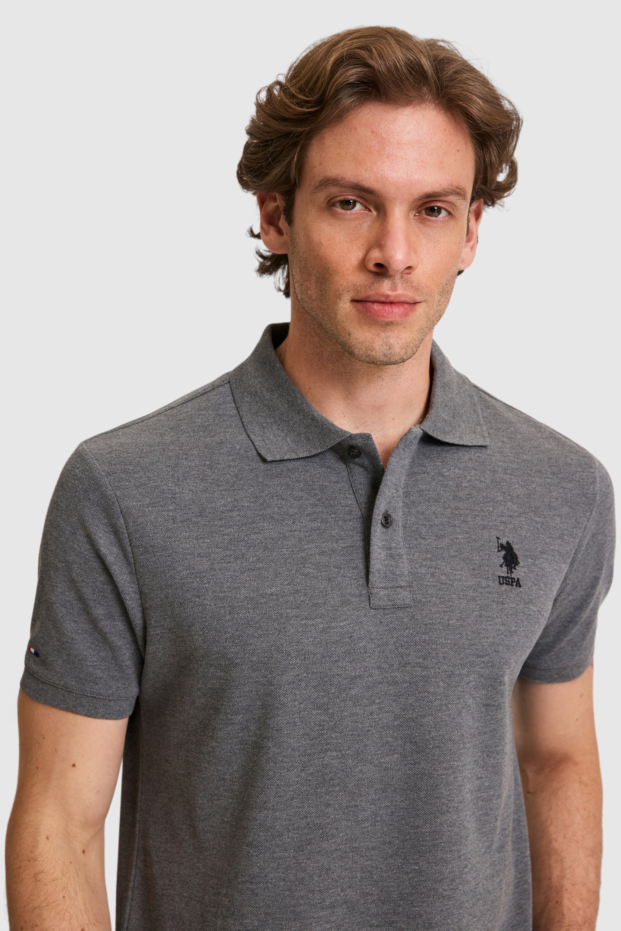 Tricou Polo Bărbați Gri Antracit Cu Logo Brodat