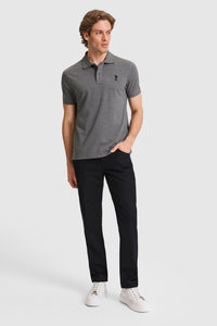 Tricou Polo Bărbați Gri Antracit Cu Logo Brodat
