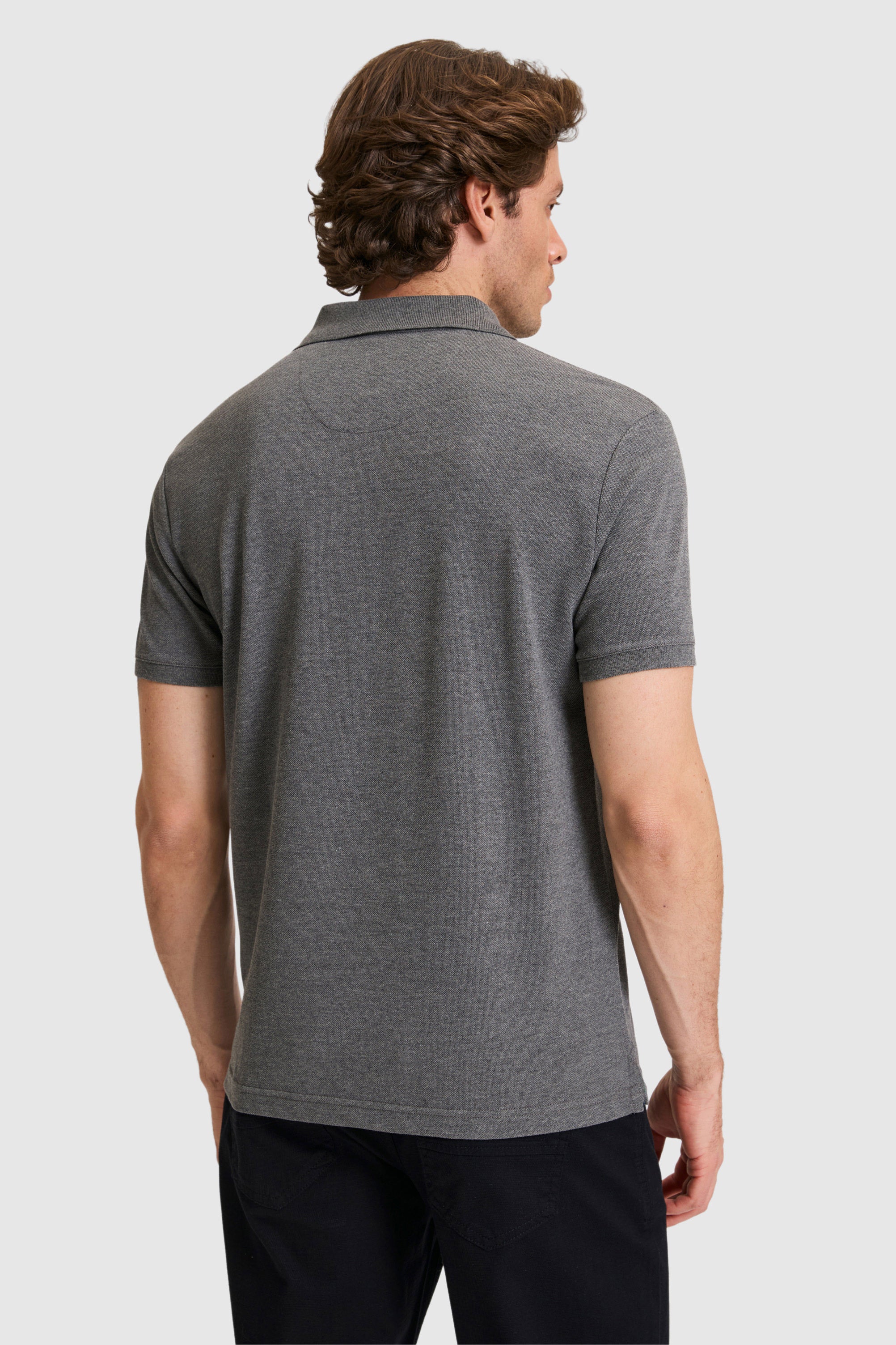 Tricou Polo Bărbați Gri Antracit Cu Logo Brodat