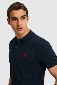 Tricou Polo Bărbați Bleumarin Închis Cu Logo Brodat