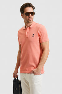 Tricou Polo Bărbați Roz Somon Cu Logo Brodat