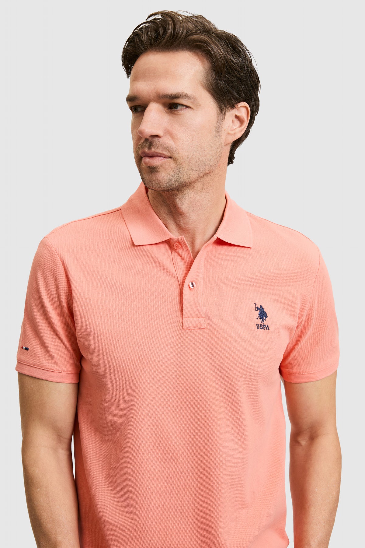 Tricou Polo Bărbați Roz Somon Cu Logo Brodat