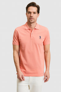 Tricou Polo Bărbați Roz Somon Cu Logo Brodat