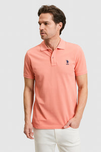 Tricou Polo Bărbați Roz Somon Cu Logo Brodat