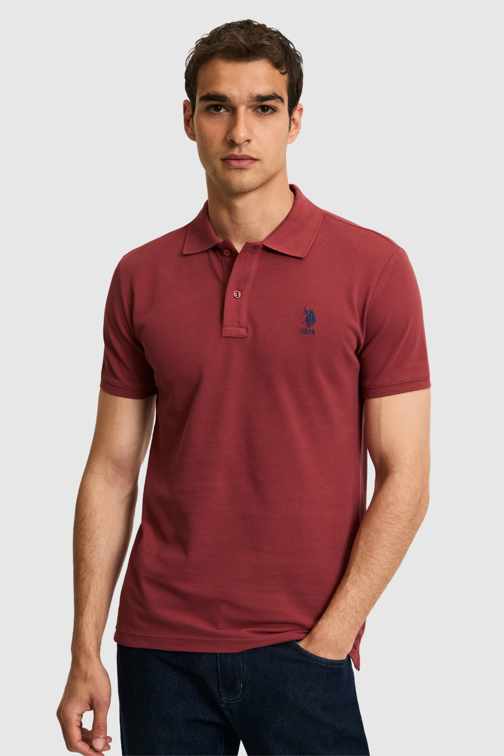Tricou Polo Bărbați Roșu Cărămiziu Cu Logo Brodat