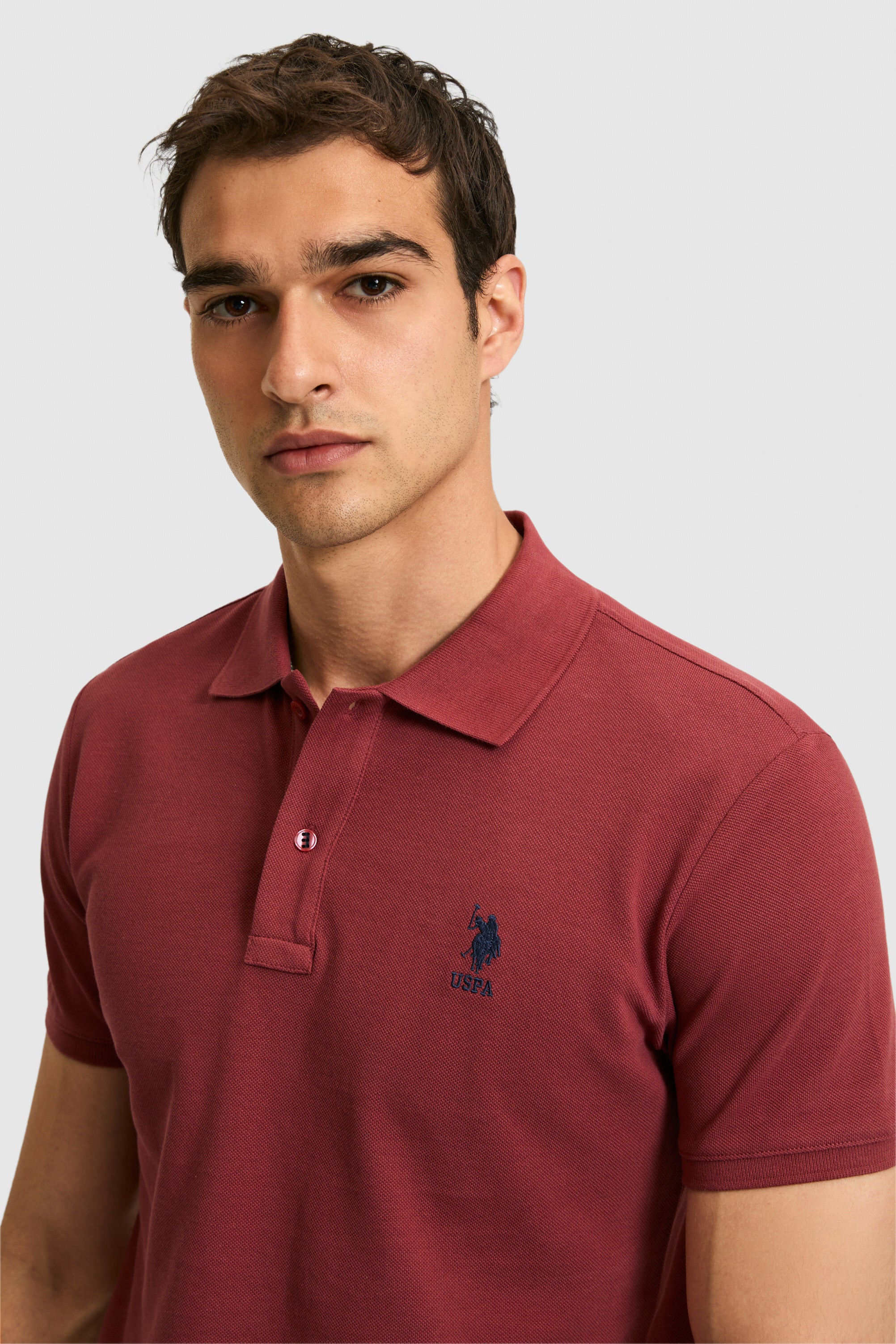 Tricou Polo Bărbați Roșu Cărămiziu Cu Logo Brodat
