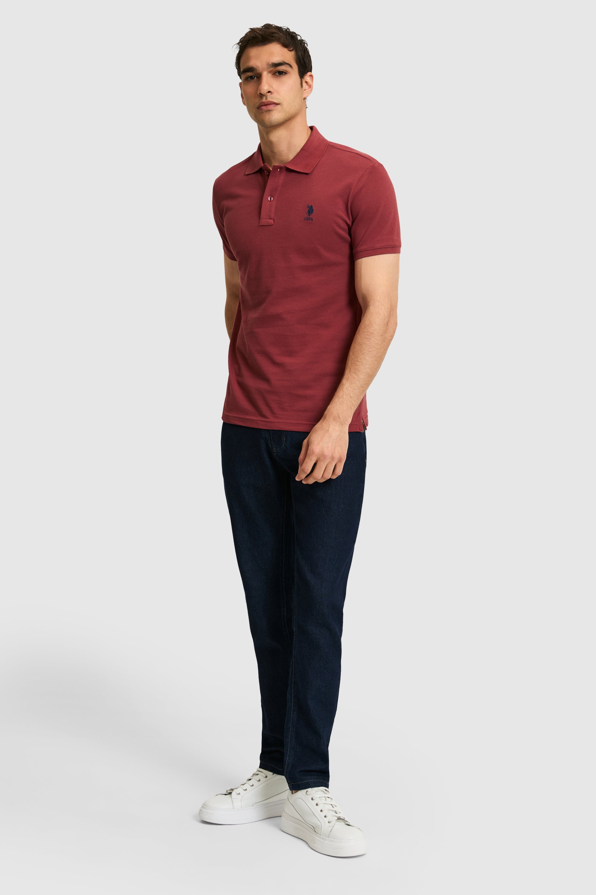 Tricou Polo Bărbați Roșu Cărămiziu Cu Logo Brodat