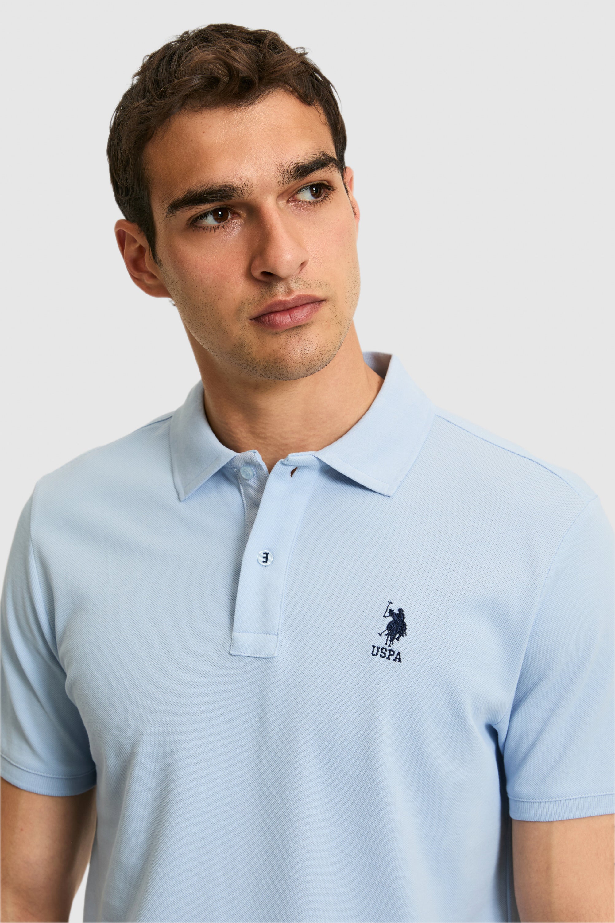 Tricou Polo Bărbați Albastru Deschis Cu Logo Discret