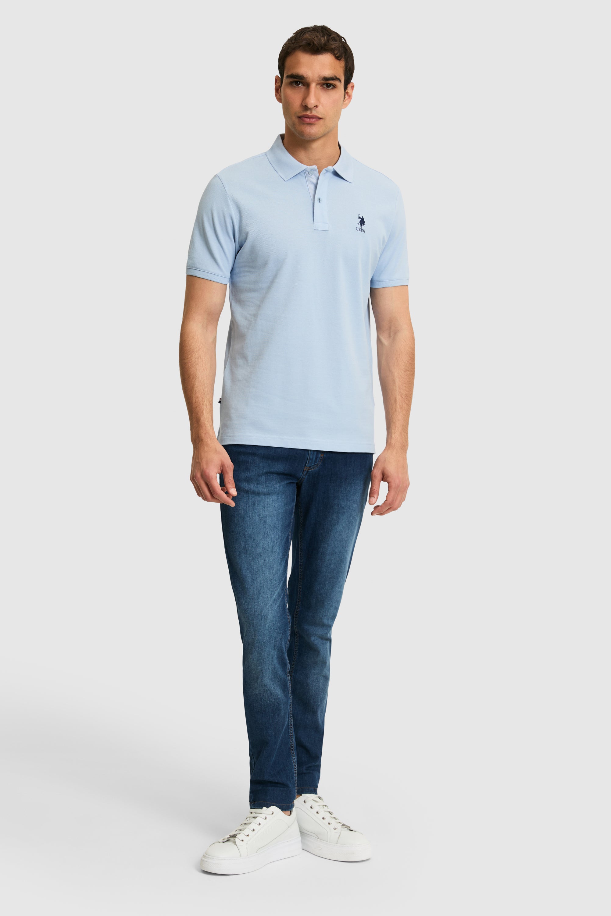 Tricou Polo Bărbați Albastru Deschis Cu Logo Discret