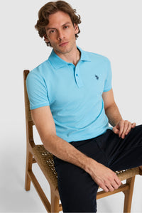 Tricou Polo Bărbați Albastru Aqua Cu Logo Discret