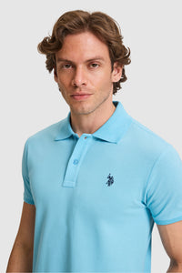 Tricou Polo Bărbați Albastru Aqua Cu Logo Discret