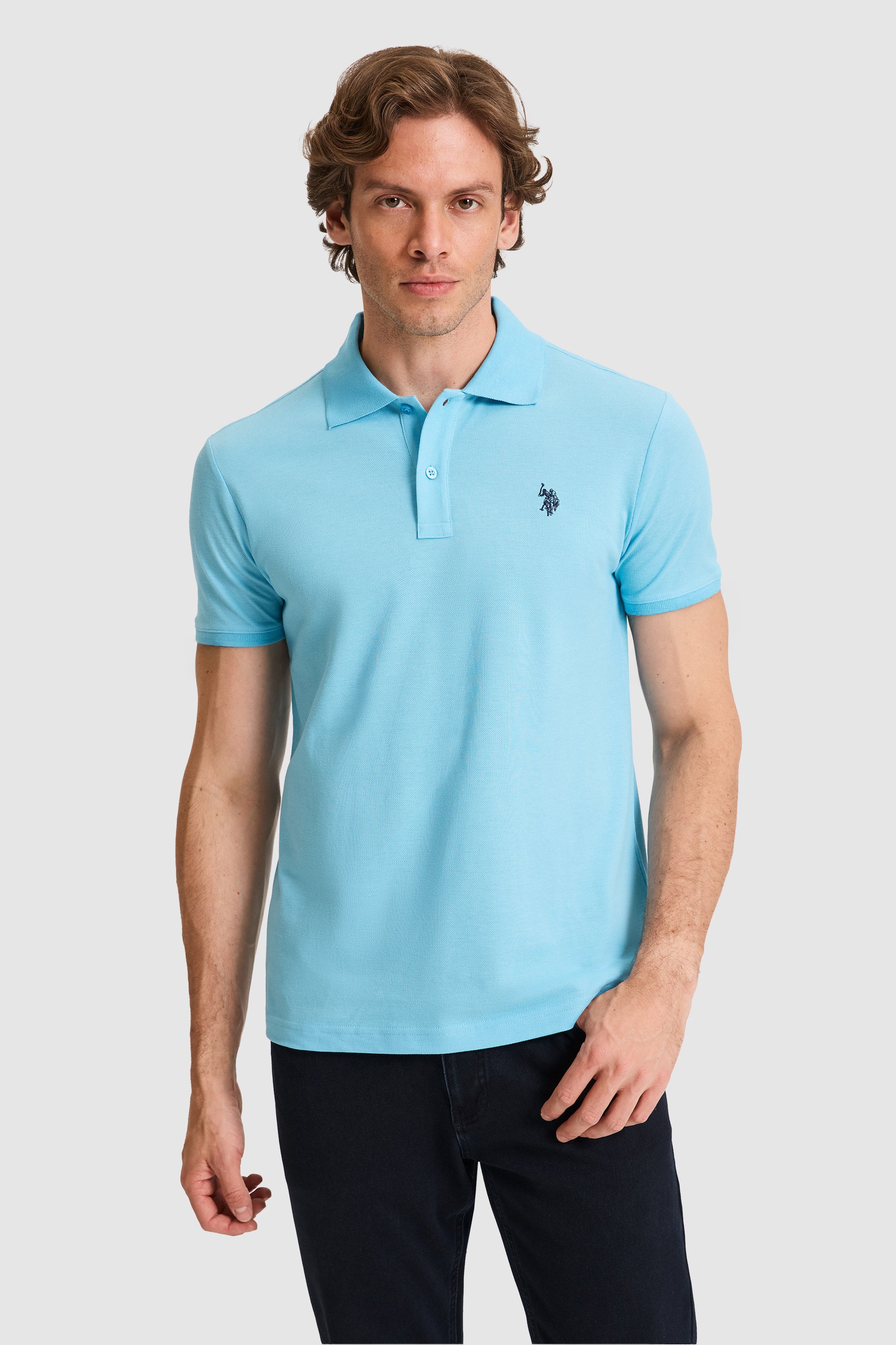Tricou Polo Bărbați Albastru Aqua Cu Logo Discret