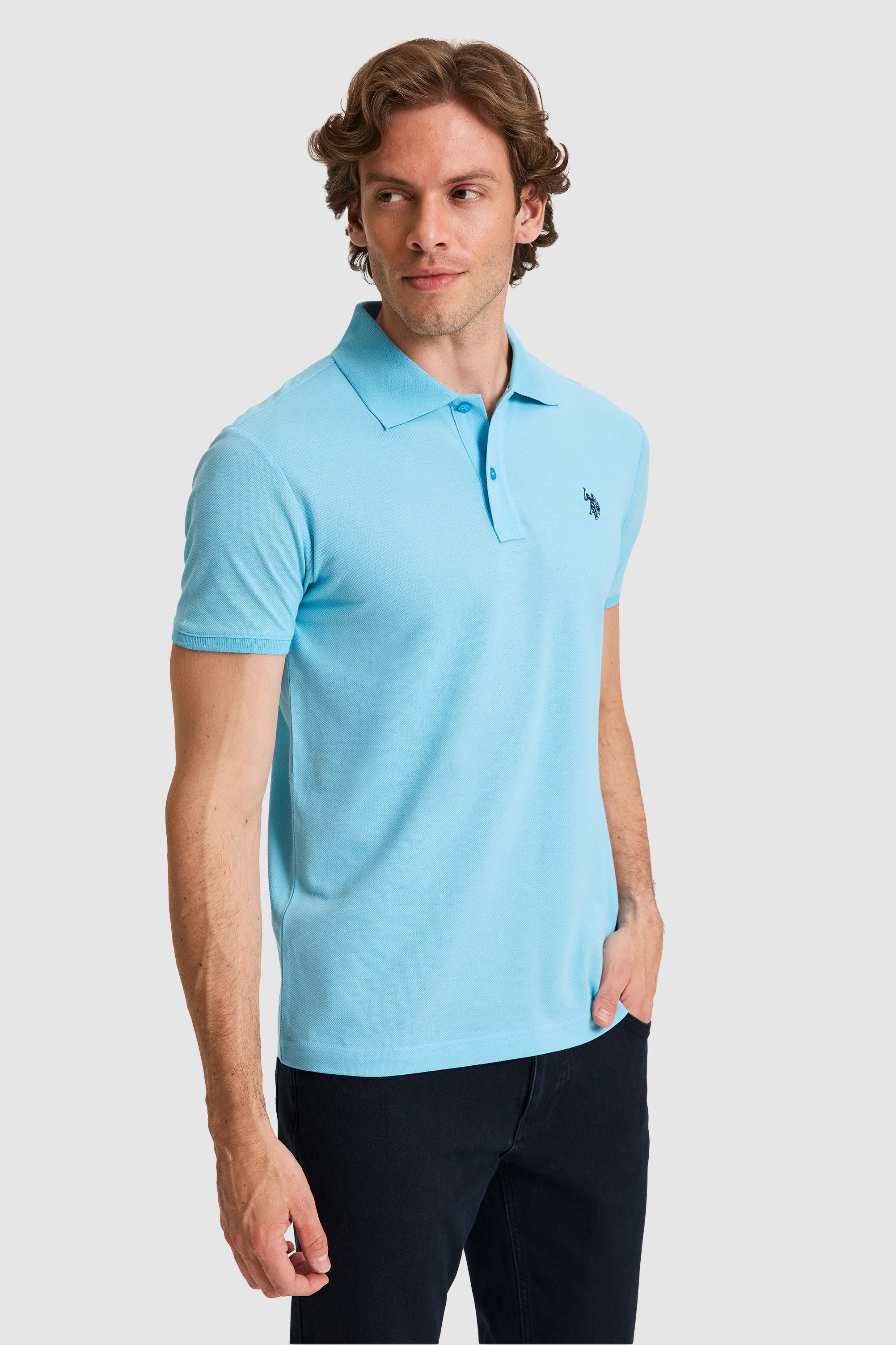 Tricou Polo Bărbați Albastru Aqua Cu Logo Discret