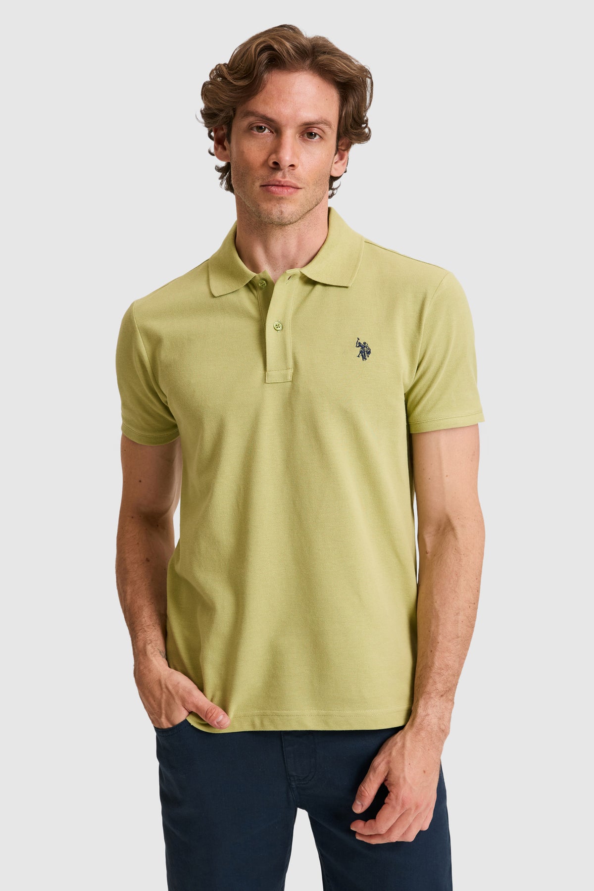Tricou Polo Bărbați Verde Fistic Cu Logo Discret