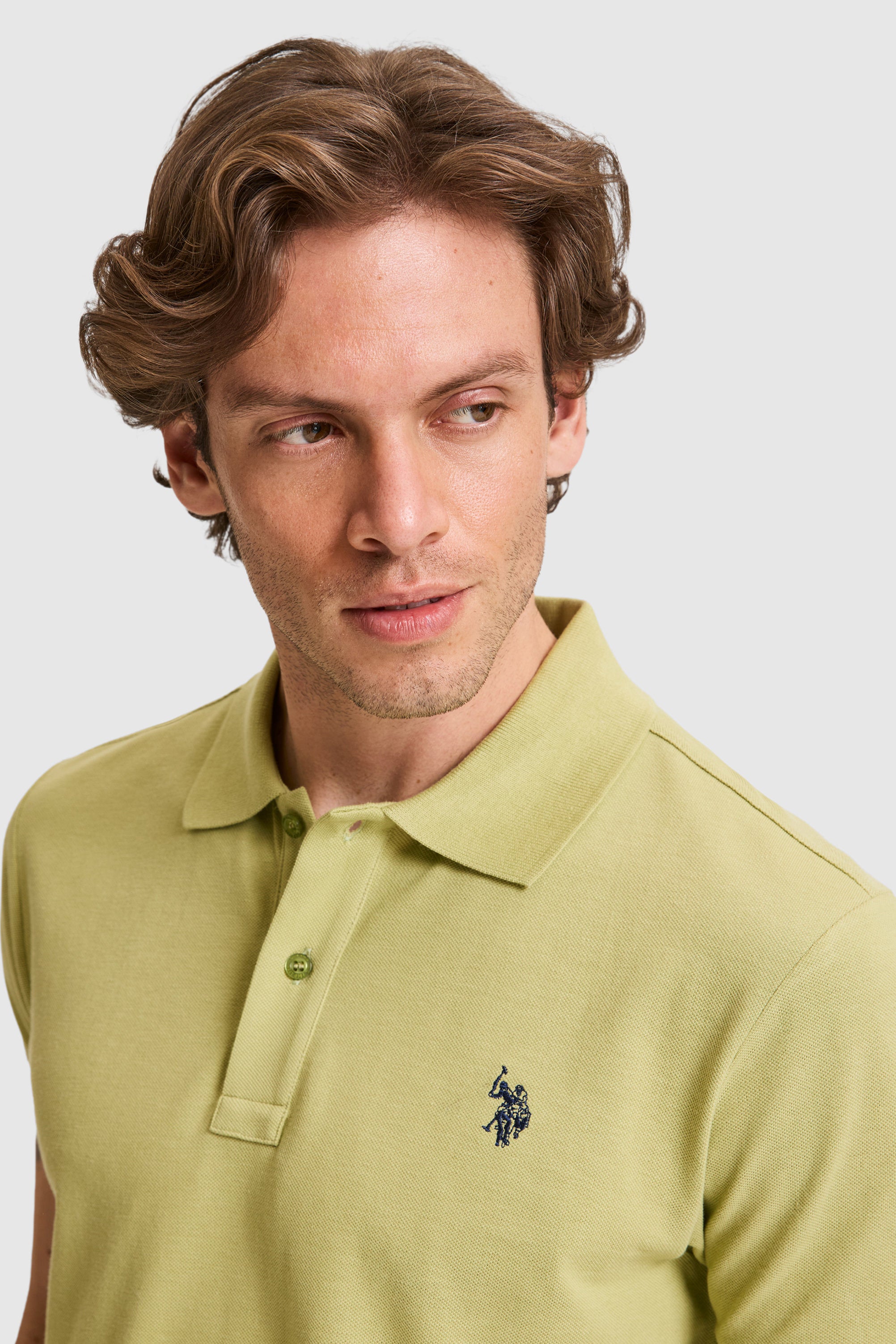 Tricou Polo Bărbați Verde Fistic Cu Logo Discret