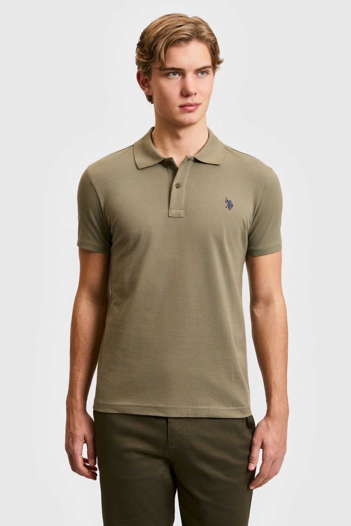 Tricou Polo Bărbați Kaki Cu Logo Discret