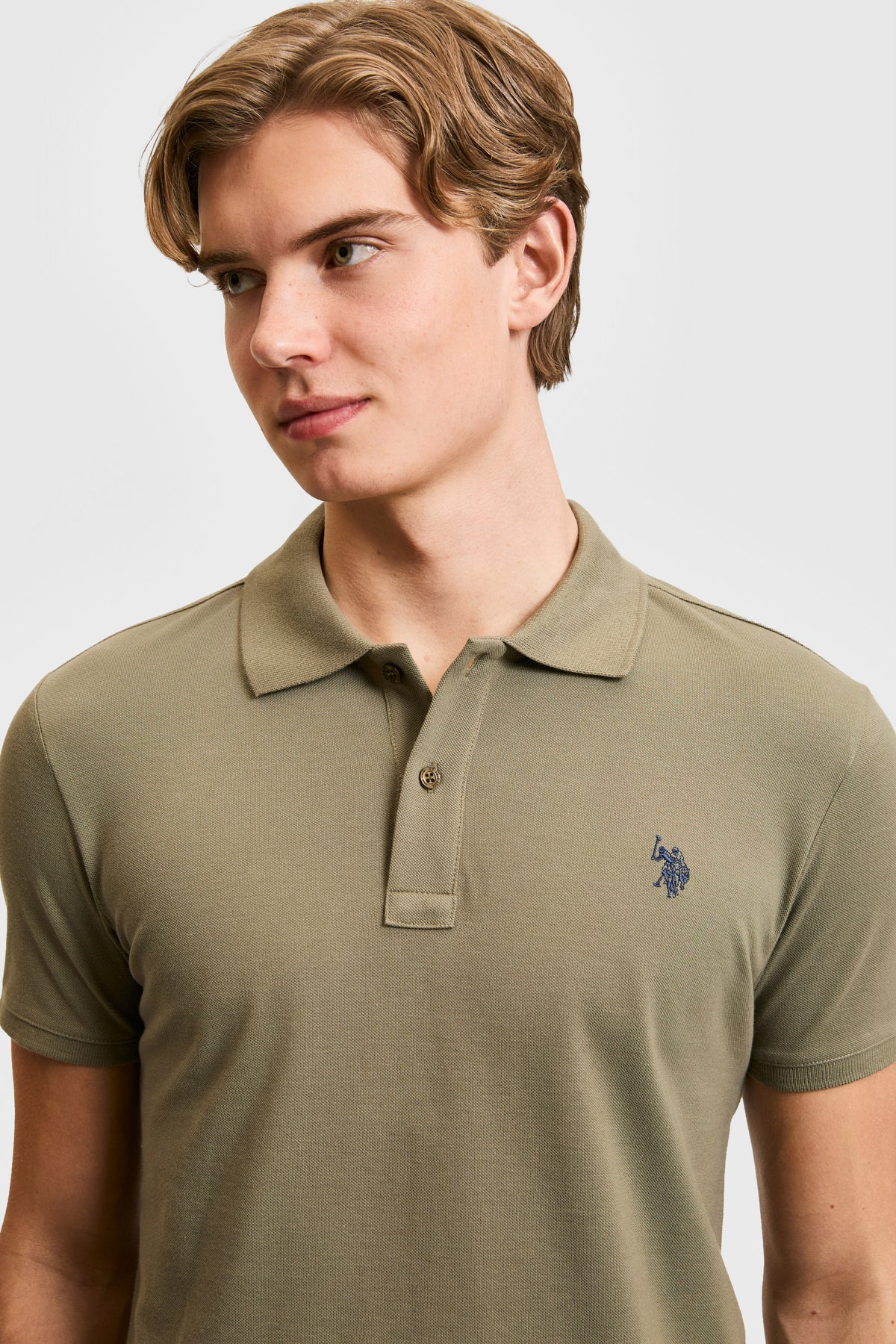 Tricou Polo Bărbați Kaki Cu Logo Discret