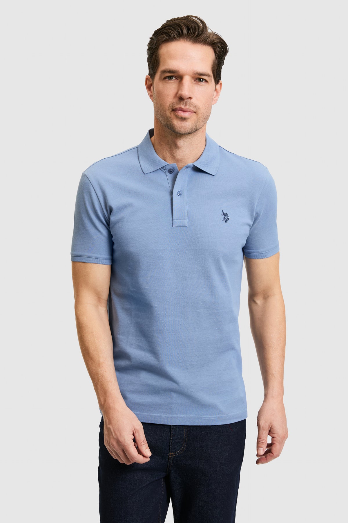Tricou Polo Bărbați Albastru prăfuit Cu Logo Discret