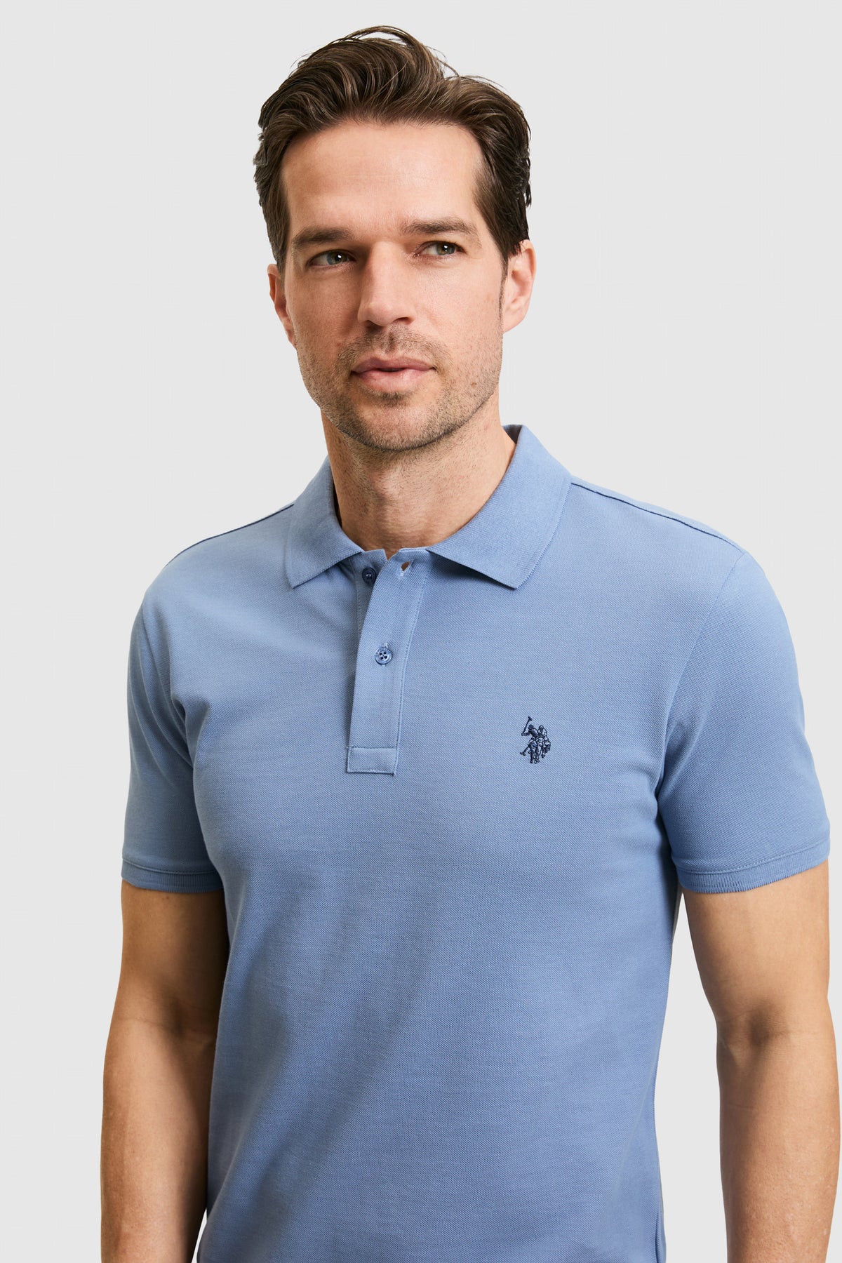 Tricou Polo Bărbați Albastru prăfuit Cu Logo Discret