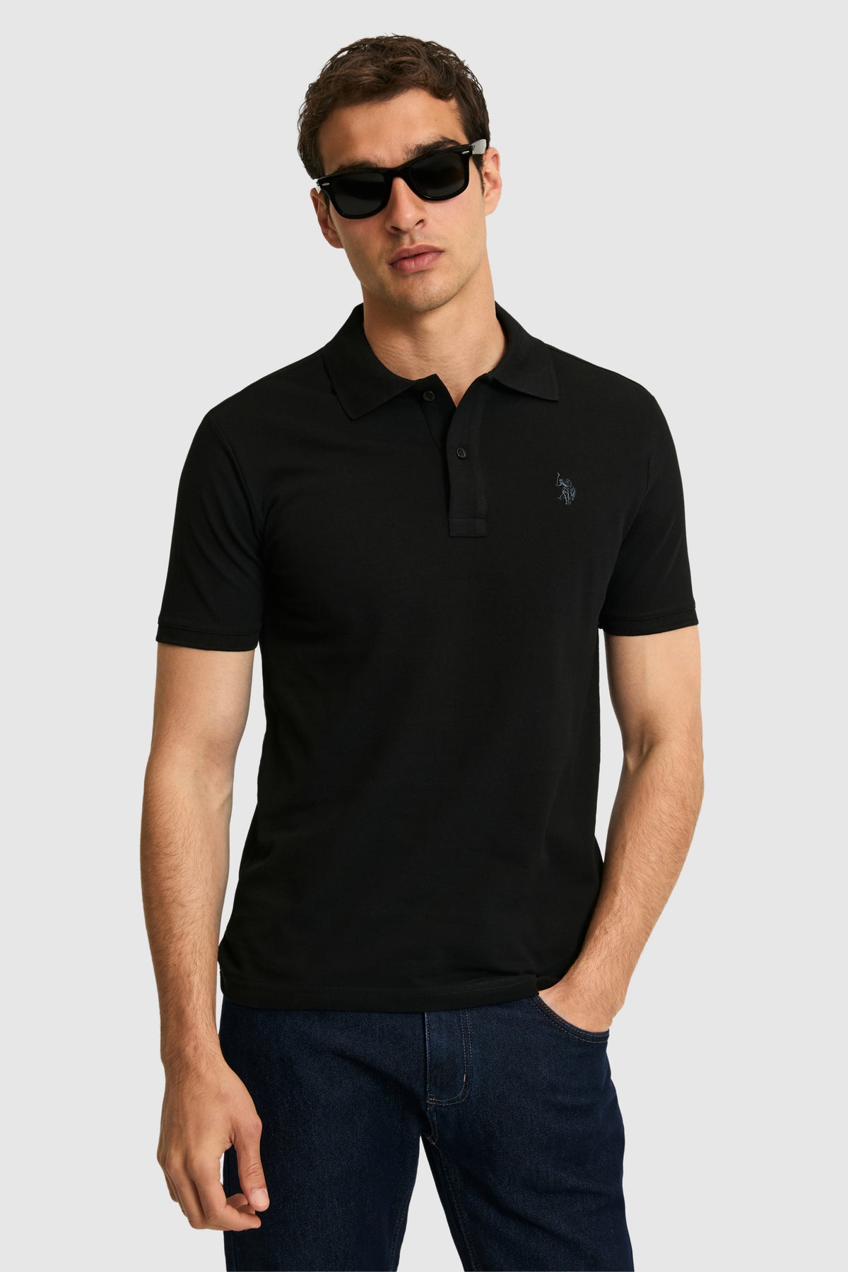Tricou Polo Bărbați Negru Cu Logo Discret