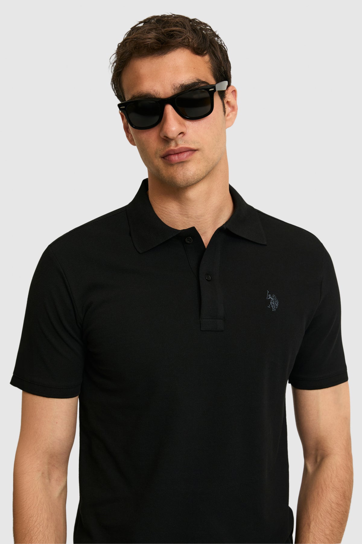 Tricou Polo Bărbați Negru Cu Logo Discret