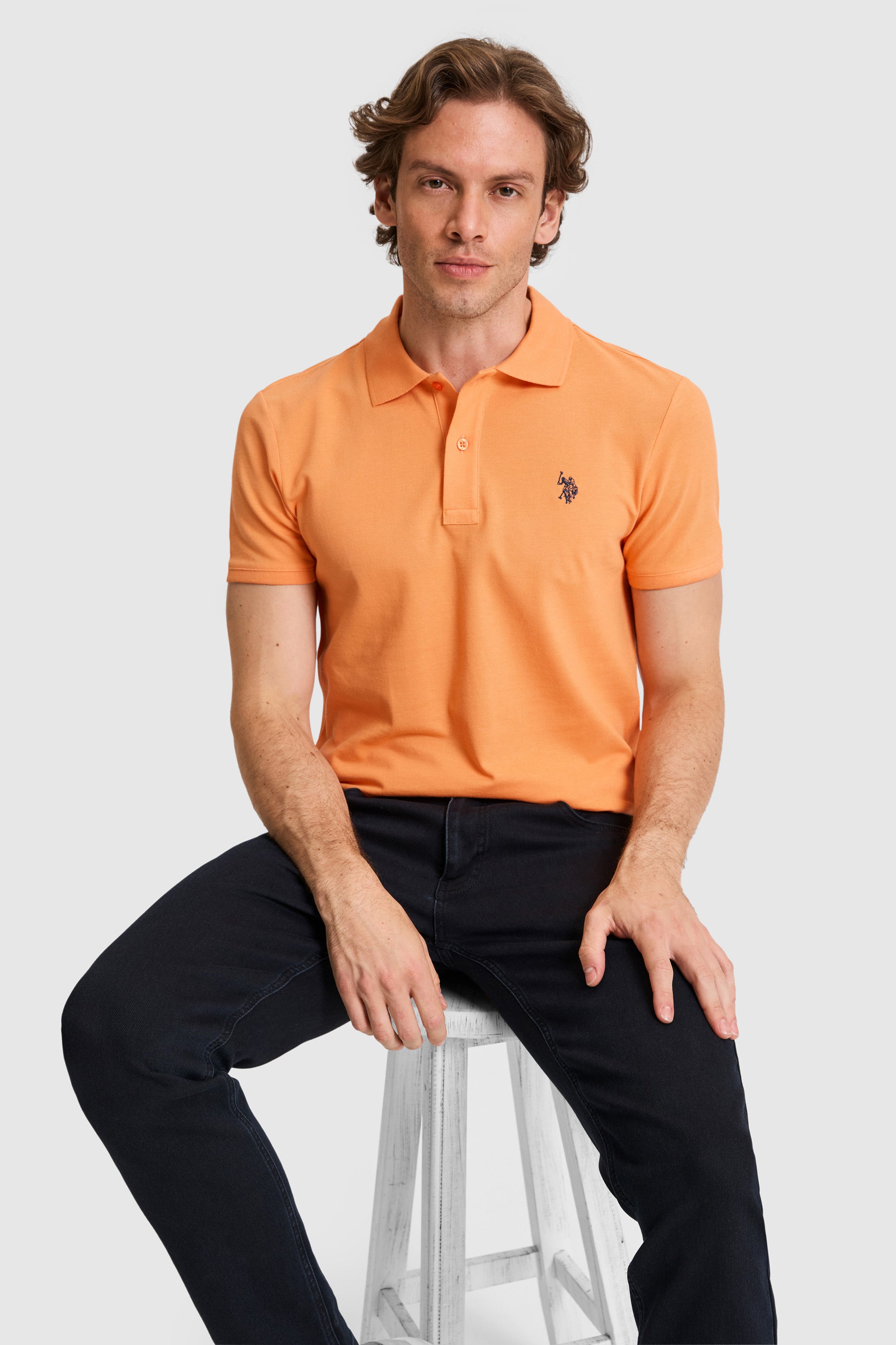 Tricou Polo Bărbați Portocaliu Cu Logo Discret