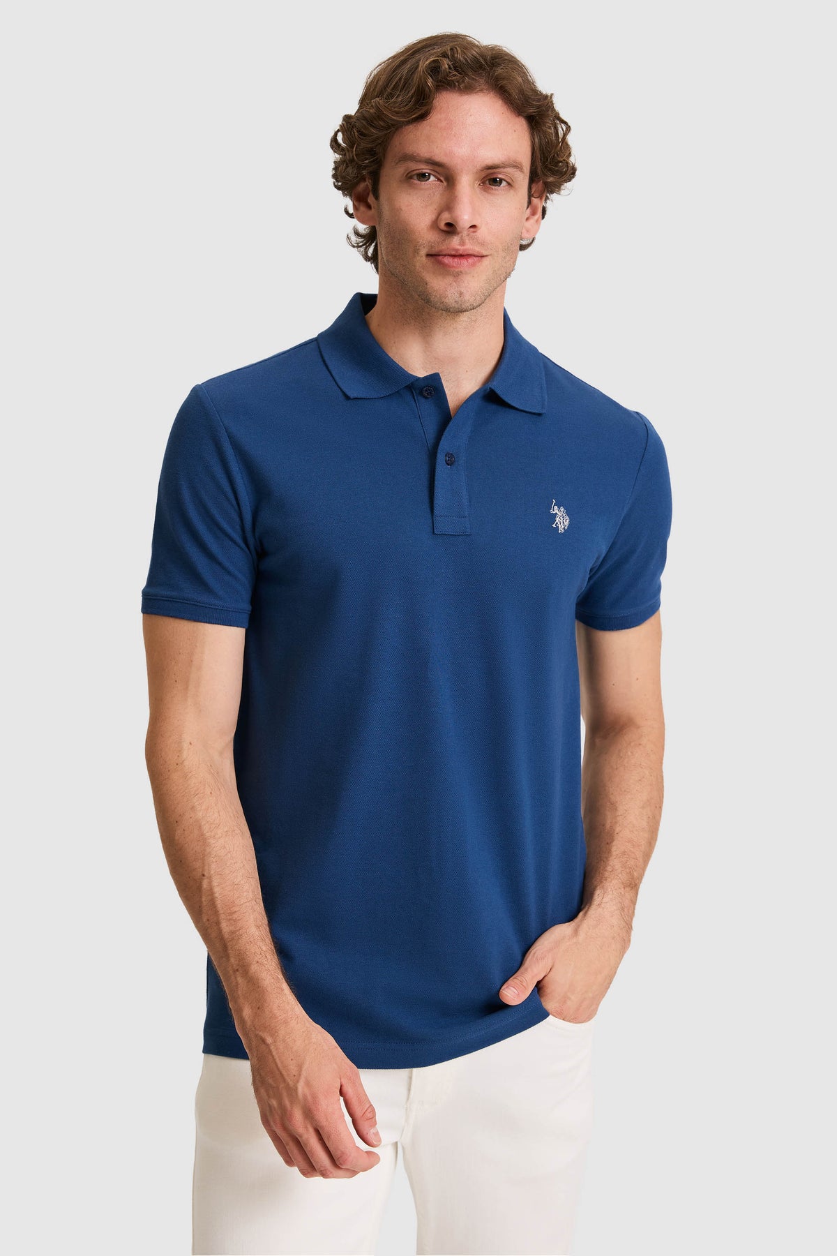 Tricou Polo Bărbați Indigo Cu Logo Discret