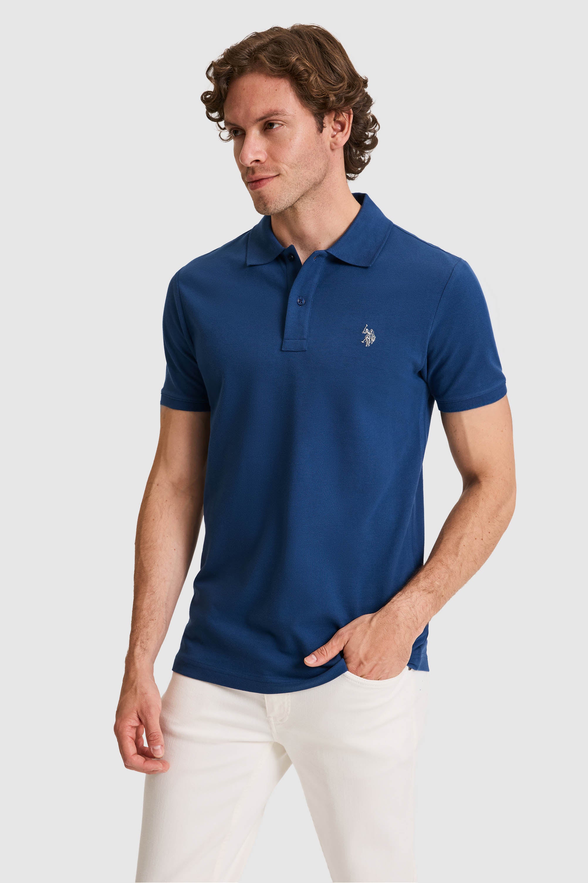 Tricou Polo Bărbați Indigo Cu Logo Discret