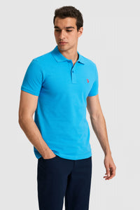 Tricou Polo Bărbați Turcoaz Cu Logo Discret