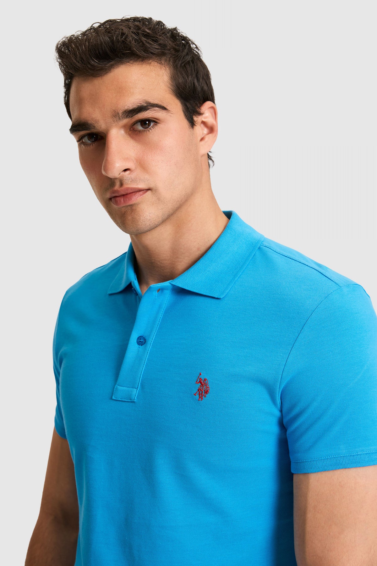 Tricou Polo Bărbați Turcoaz Cu Logo Discret