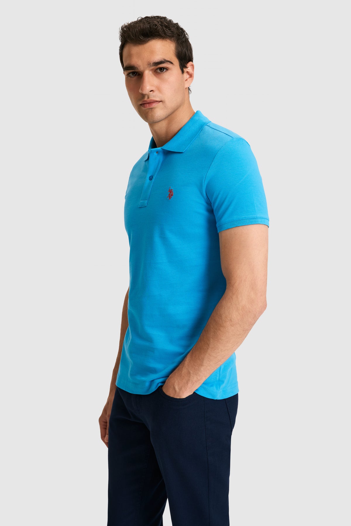 Tricou Polo Bărbați Turcoaz Cu Logo Discret