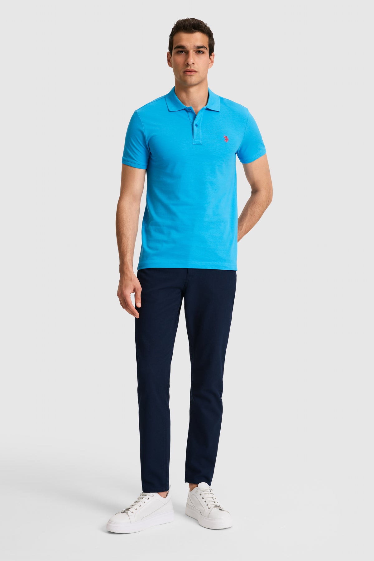 Tricou Polo Bărbați Turcoaz Cu Logo Discret