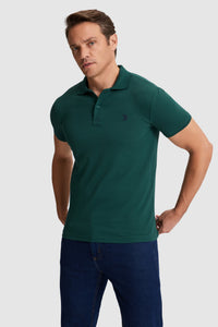 Tricou Polo Bărbați Verde închis Cu Logo Discret
